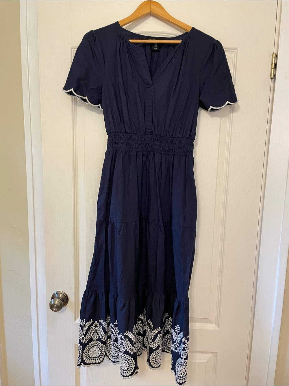Cynthia Rowley Navy Dress with White Embroidered Hem